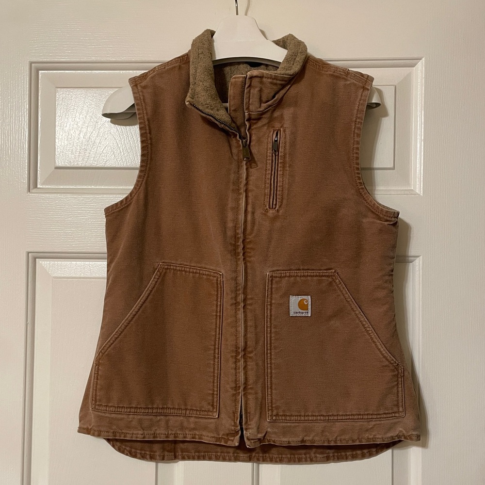 Carhartt Women's Vintage Fleece-Lined Mock-Neck Duck Canvas Vest Size Small - Picture 3 of 14